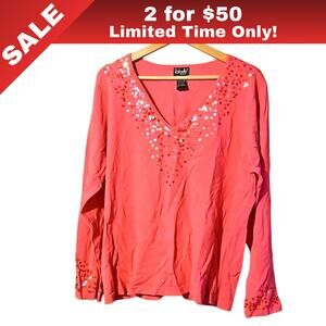 [Sale: 2 for $50!] NWT Rafaella Pink Sequin V-Neck Sweater – Size 1X!  0023
